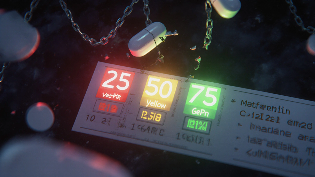 Blood test results with eGFR values showing when to stop or continue metformin.