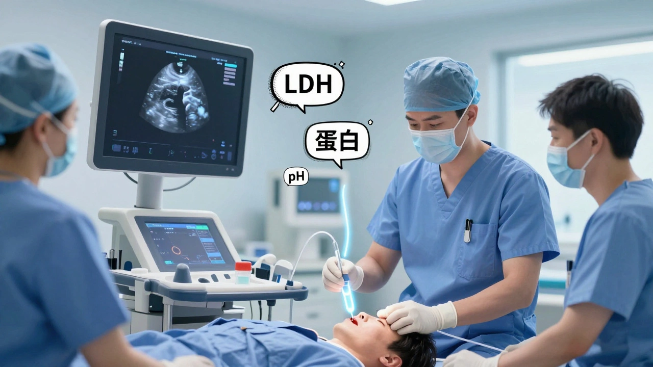 Doctor performing thoracentesis with ultrasound guidance in manga style