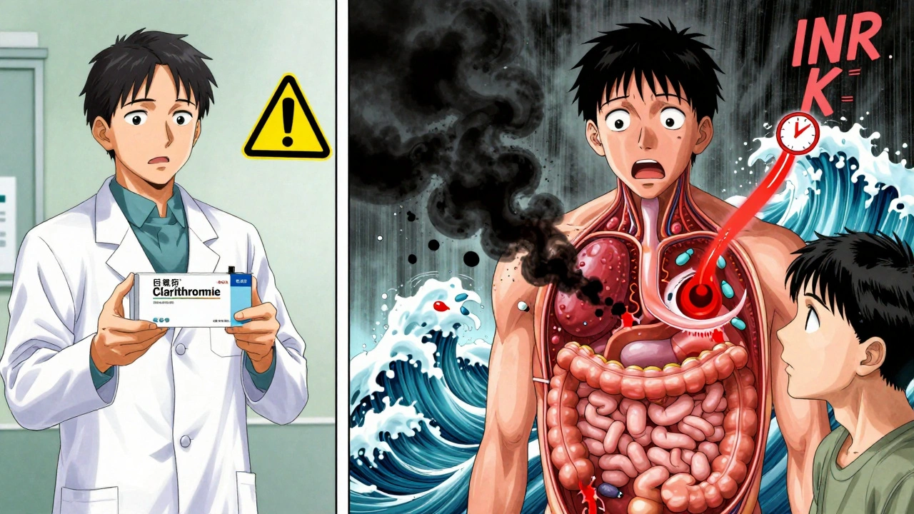 Doctor prescribing antibiotic as internal gut bacteria die and INR rises like a tsunami