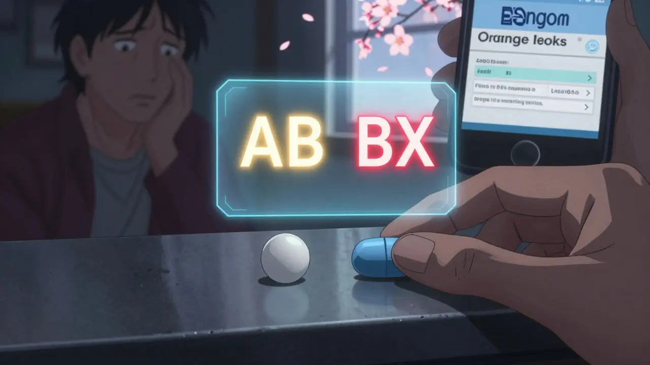Two different generic pills are compared with FDA Orange Book therapeutic equivalence ratings displayed above.