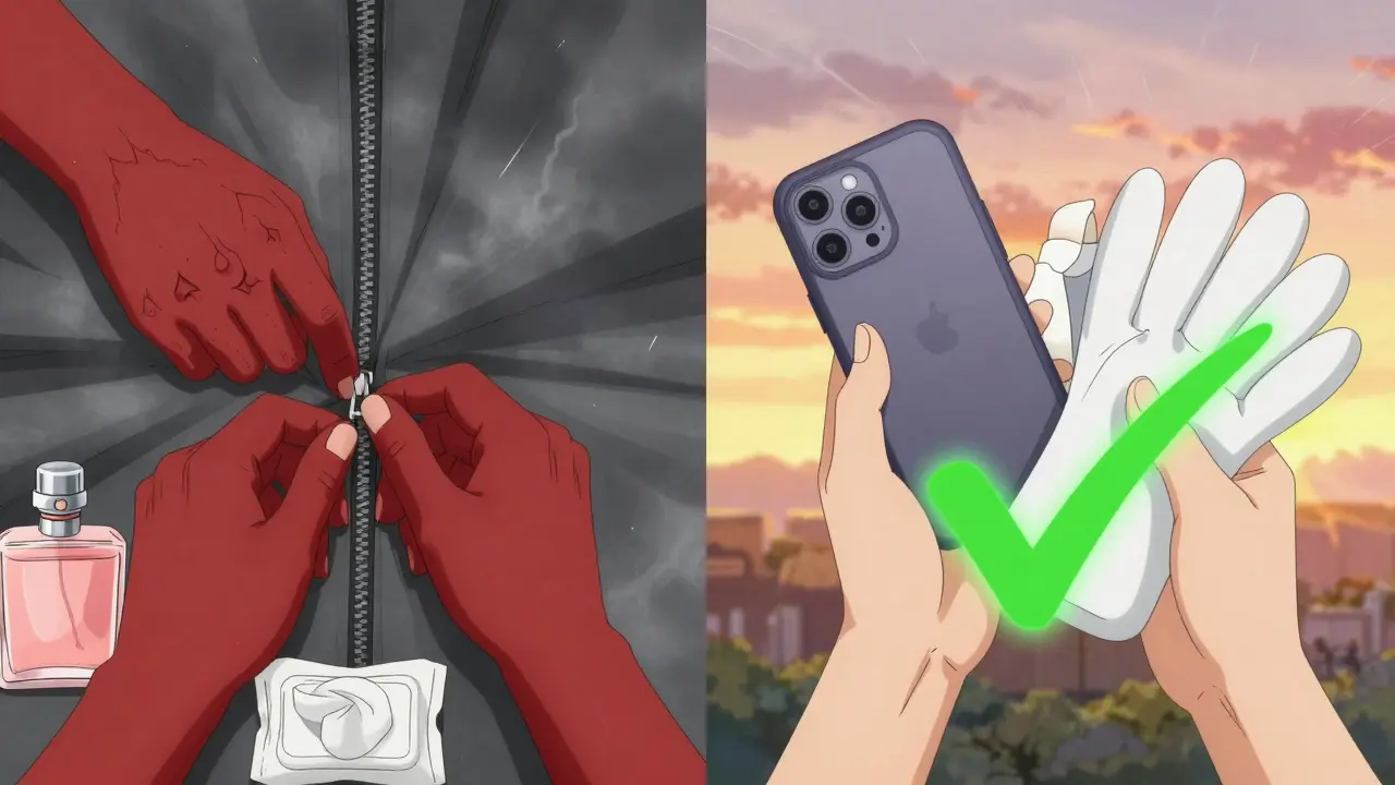 Split image: irritated hands vs. healed hands with safe alternatives