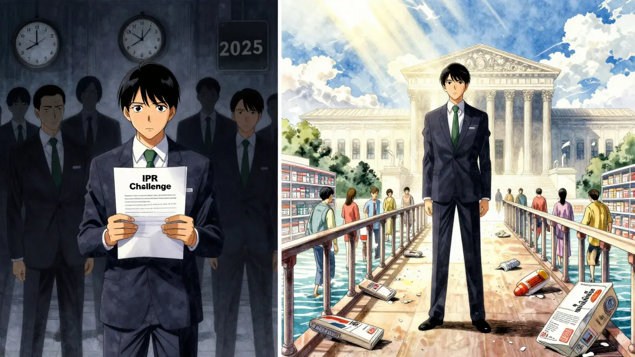 Generic drug maker overcoming legal barriers with sunlight breaking through patents