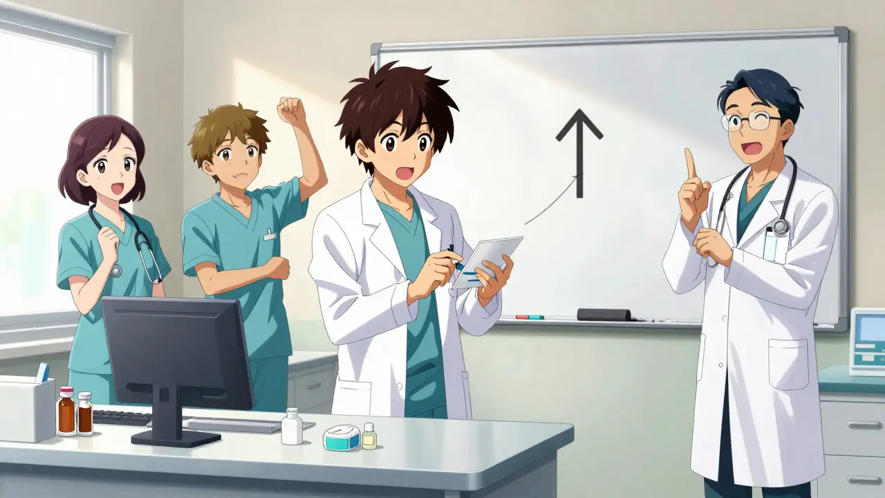 Pharmacist and doctor collaborating on biosimilar prescription.